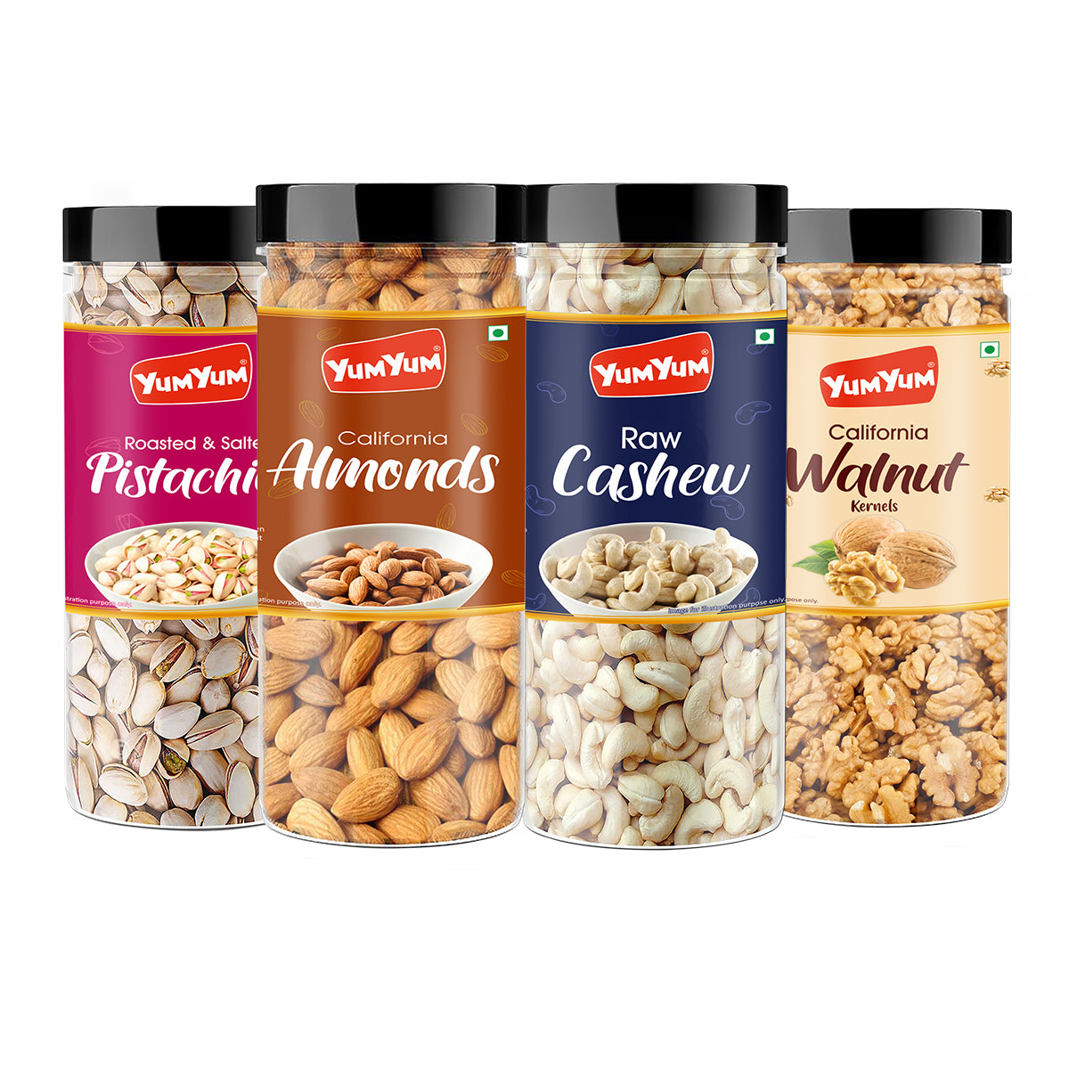 Yum Yum Almonds - Cashews - Pistachios - Walnut Kernels (A-C-P-WK)